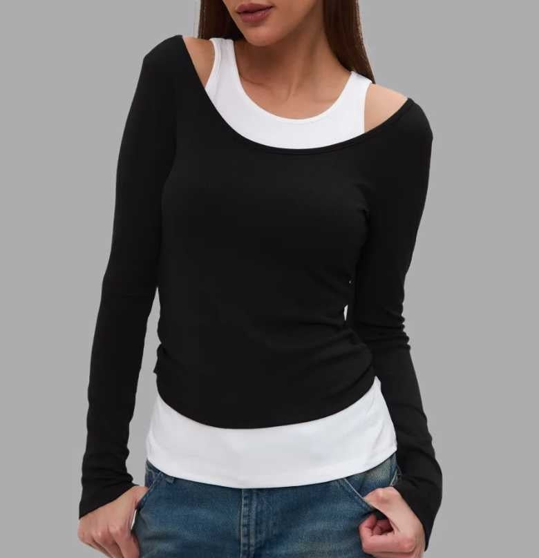 Women's Sense Fake Two Pieces Color Contrast Long Blouses
