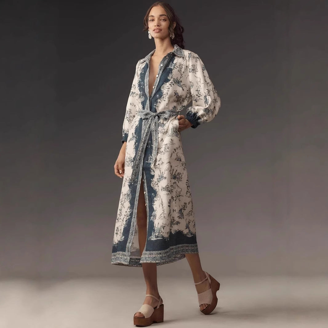 Popular Printed Fashion Casual Lace Up Dresses