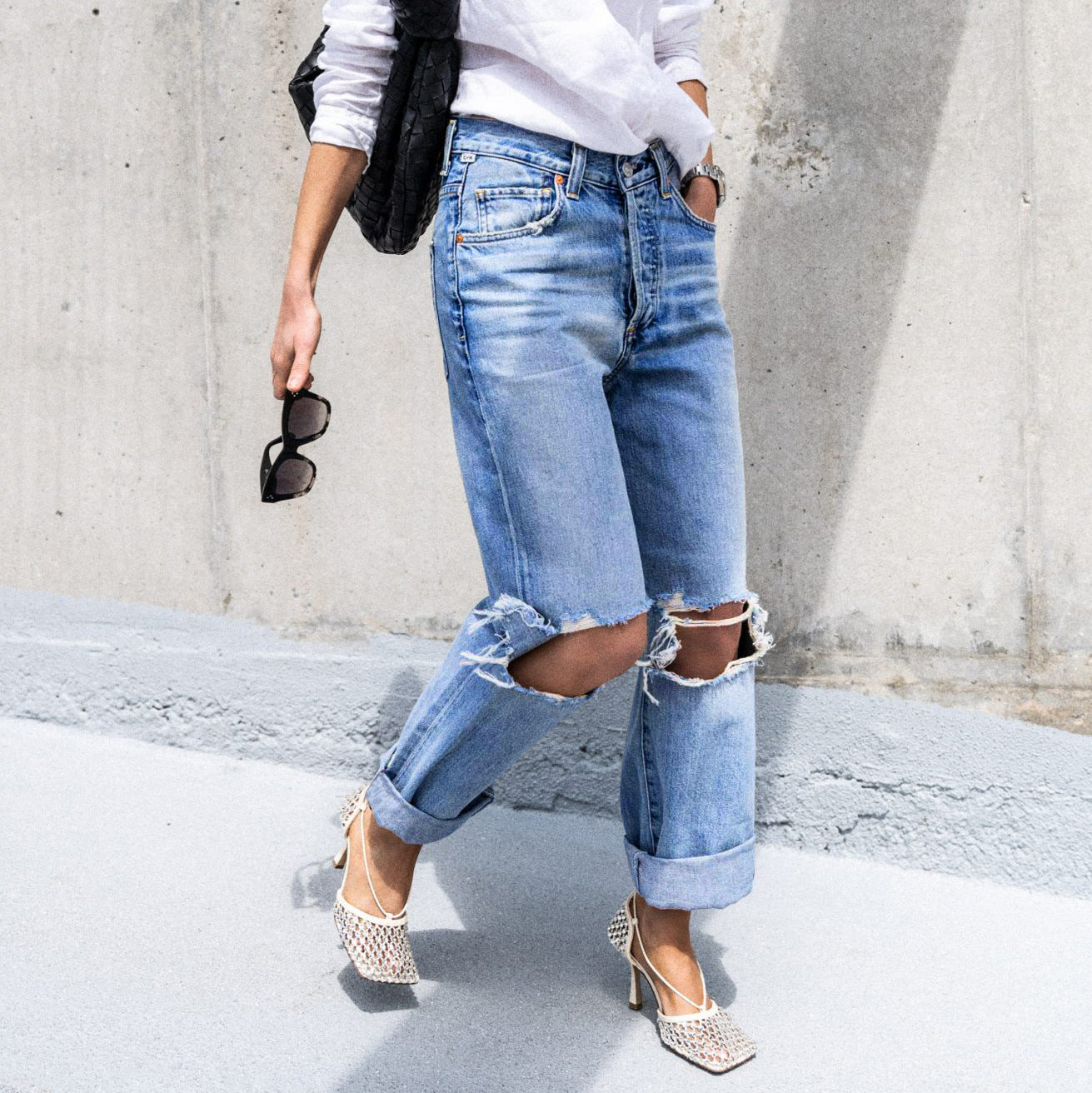 Women's Ripped Leisure Boyfriend Style Trousers Jeans