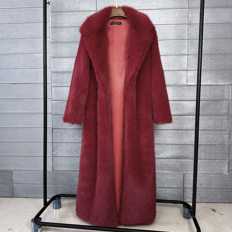 Women's Faux Plush Furry Imitation Fur Extended Collar Super Coats