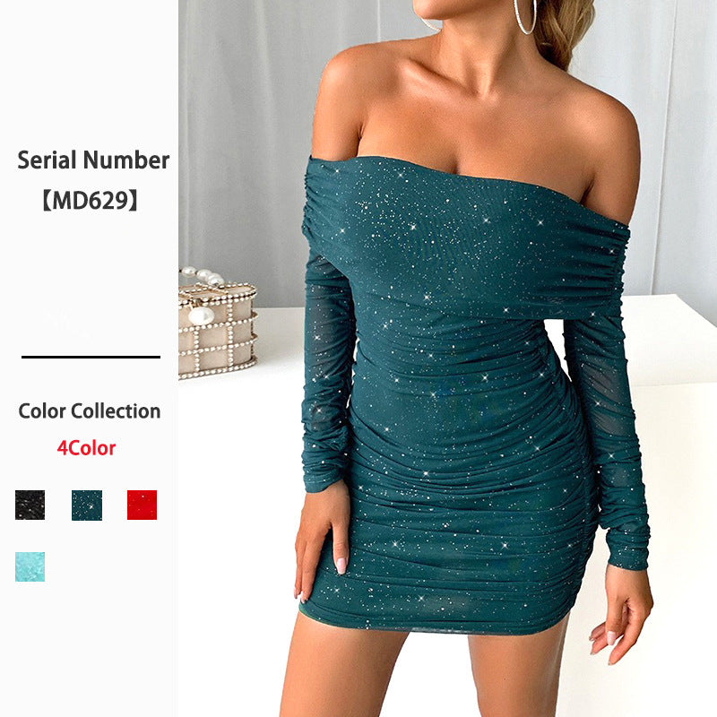 Women's Summer Sexy Ruffle Hip Long Sleeve Dress