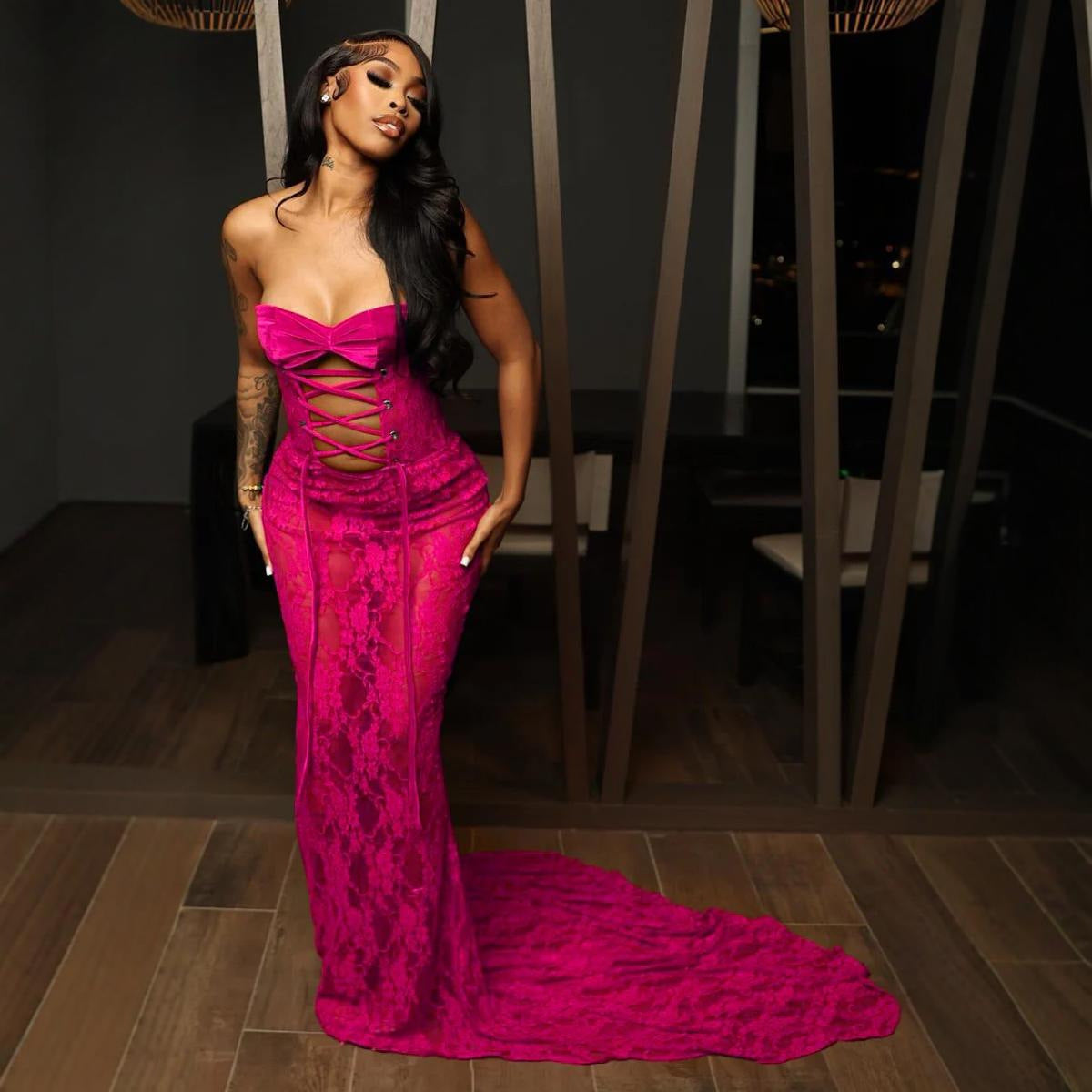 Women's Summer Lace Tube Strap Backless Sexy Dresses