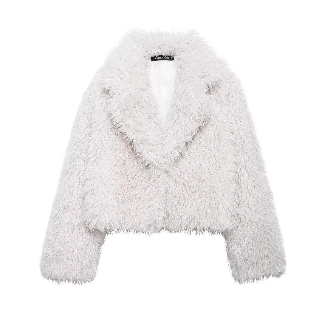 Women's Thick Lamb Wool Black Winter Furry Coats