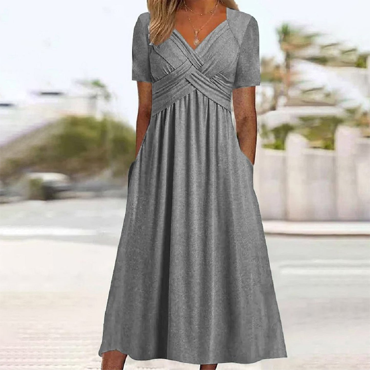 Women's High-grade Elegant Pullover Solid Color Sleeve Round Skirts