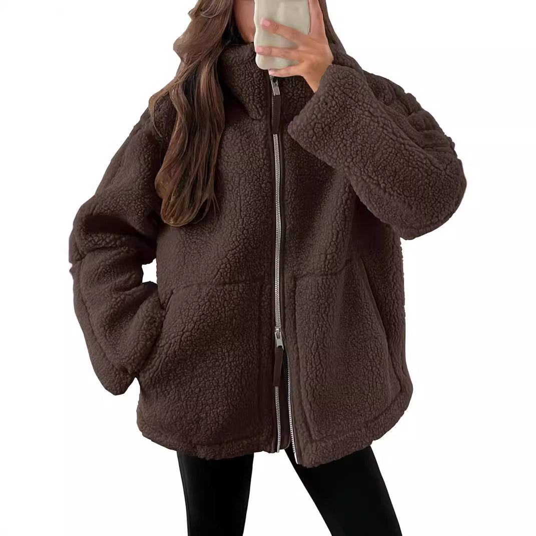 Women's Casual Long Sleeve Oversized Warm Double Zipper Sweaters