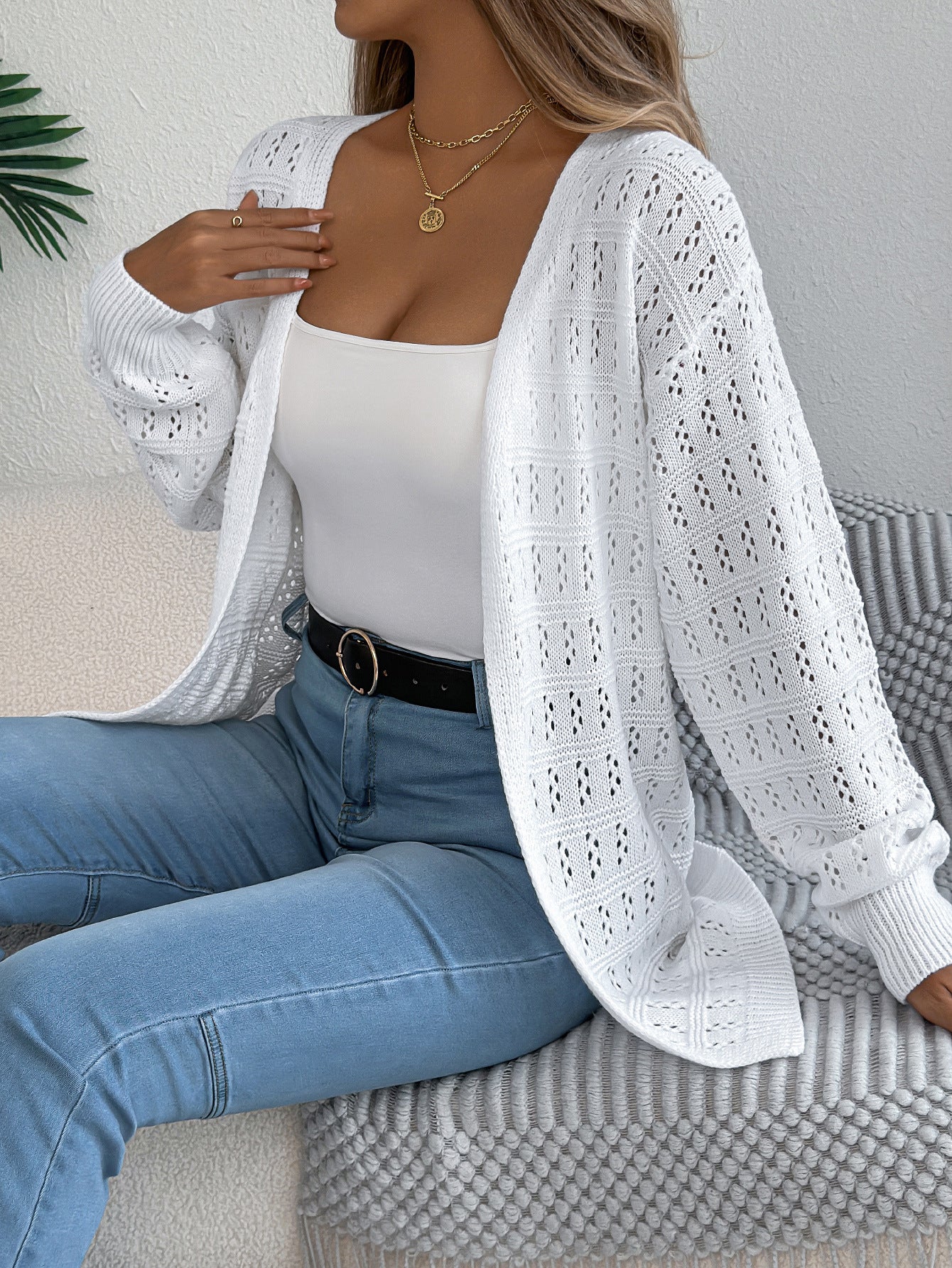 Versatile Women's Solid Color Lantern Mid-length Sweater