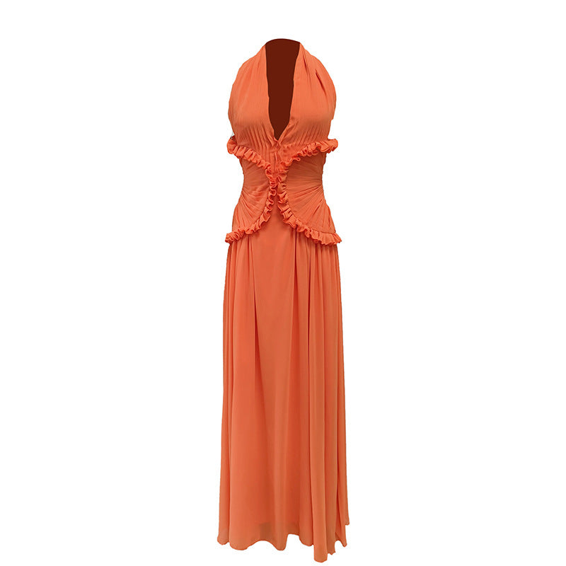 Women's Halter Ethereal Swing Solid Color Long Dresses