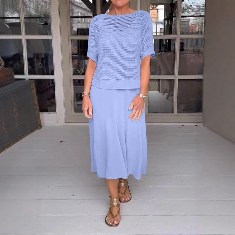 Knitted Empty Dress Solid Color Round Fashion Casual Suit