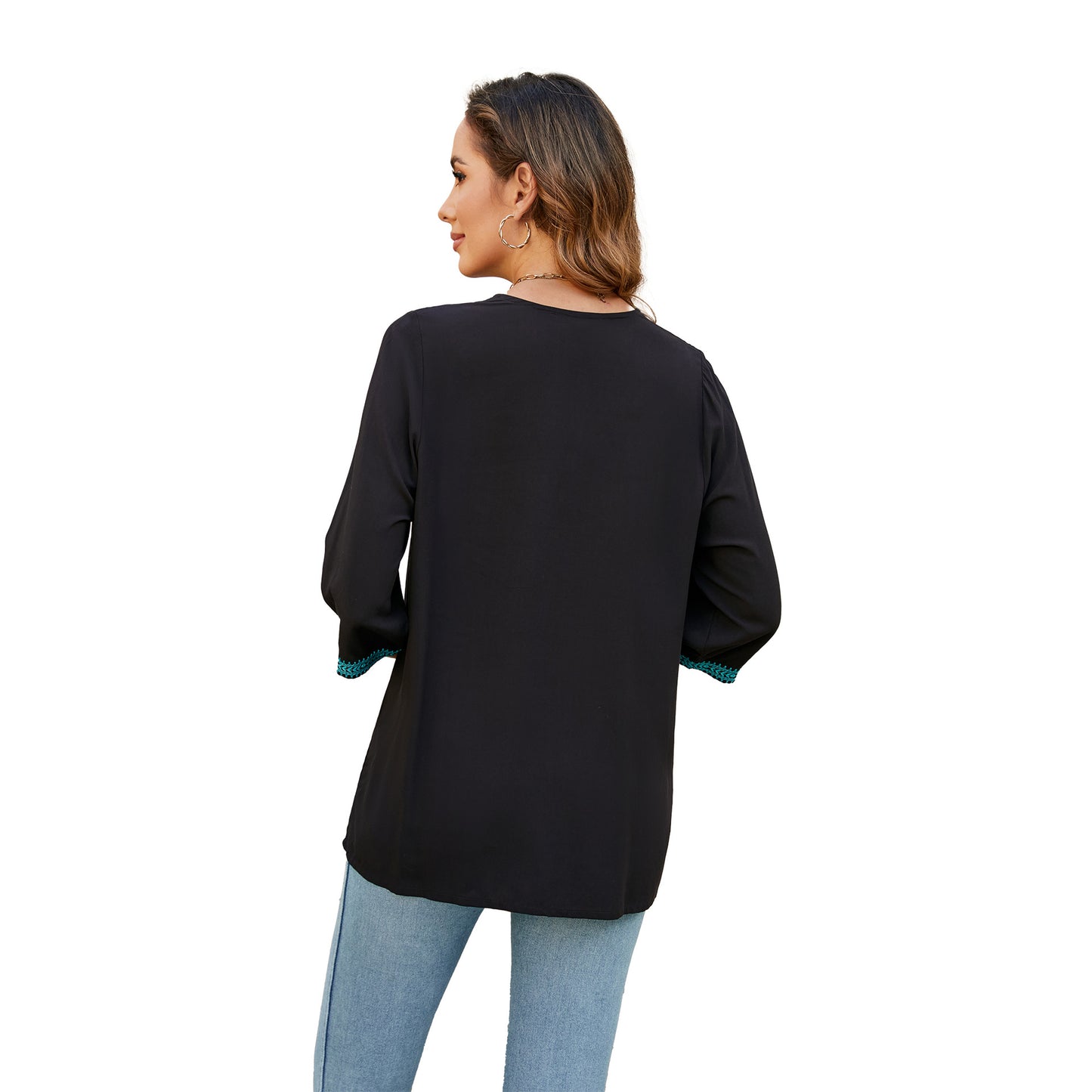 Women's Summer Artistic Loose Thin Embroidery Half Blouses