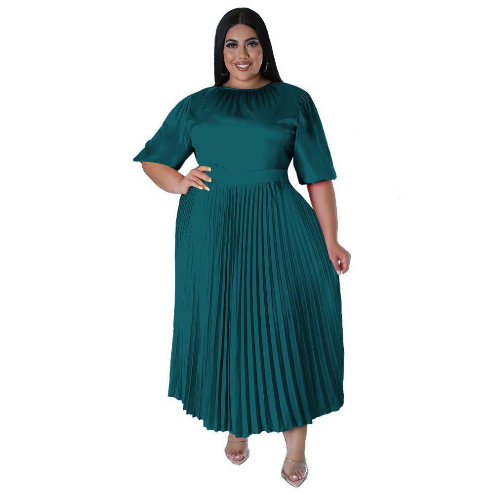 Women's Charming Pleated Long Dress Sleeve Shorts
