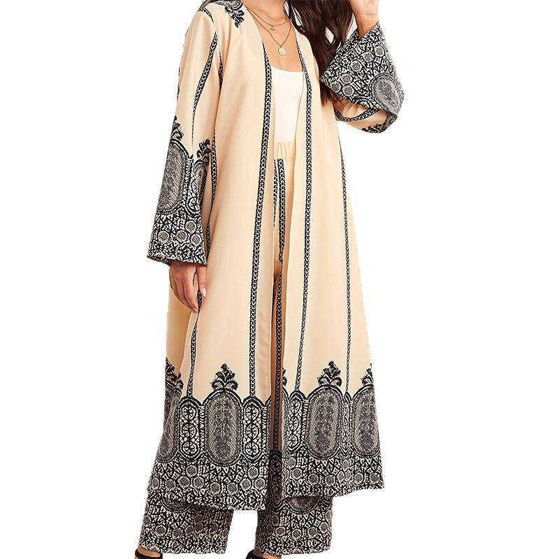 Attractive Elegant Ethnic Style Belt Printing Coats
