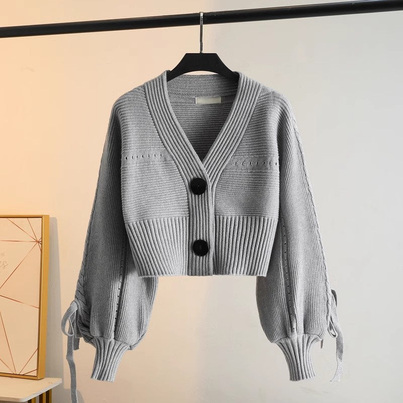 Women's Korean Style Temperament Wild Slimming Solid Color Rib Fabric Small Cardigans