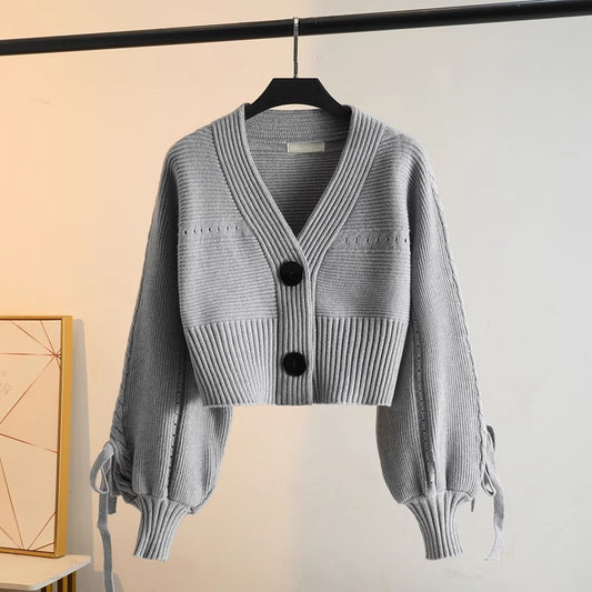 Women's Korean Style Temperament Wild Slimming Solid Color Rib Fabric Small Cardigans