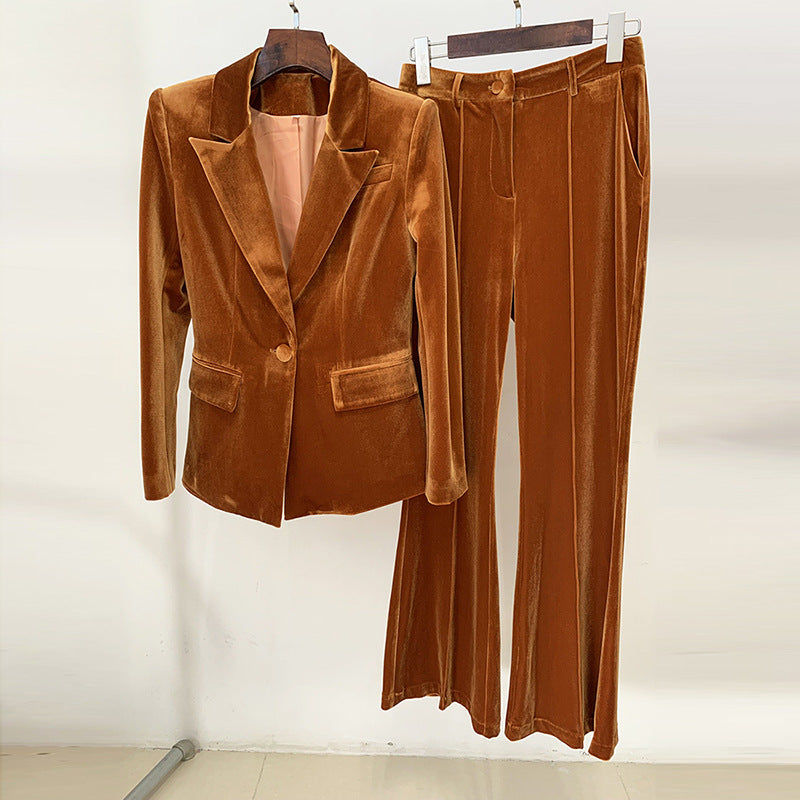 Women's Business One Button Bell-bottom Two-piece Set Pants