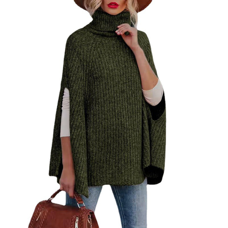 Women's Solid Color Turtleneck Fashion Cloak Loose Sweater