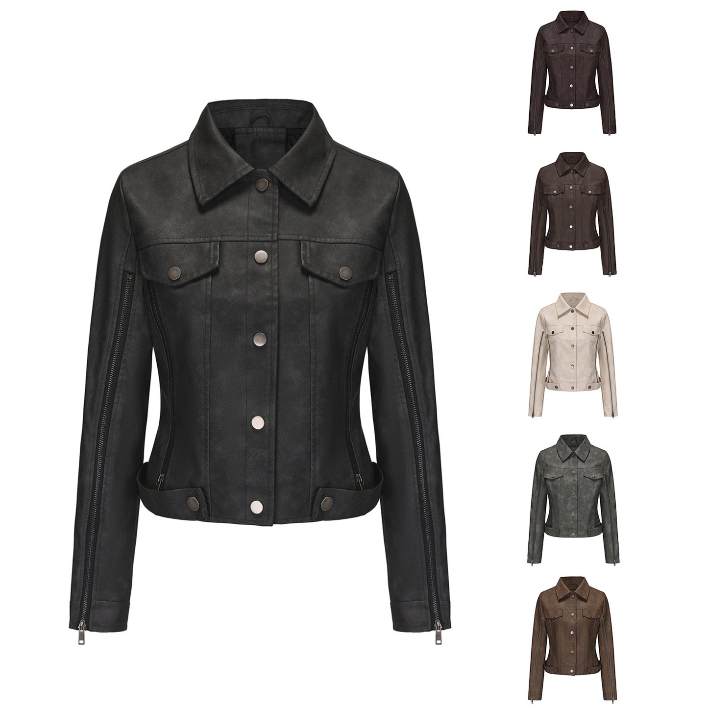 Women's Fashion More Than Zipper Decorations Motorcycle Long-sleeved Popular Jackets