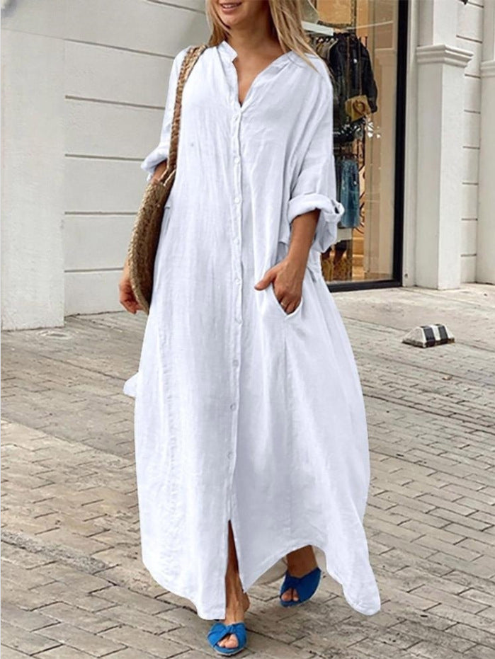 Casual Pocket Shirt Collar Long Dress Dresses