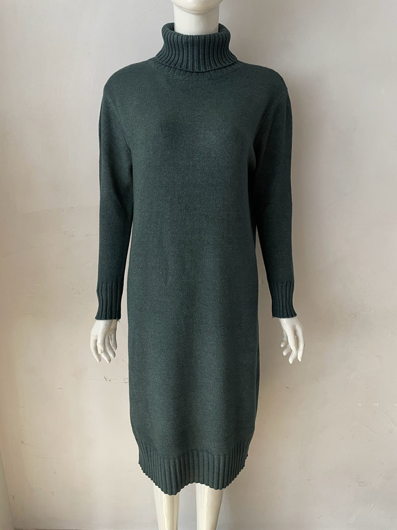 Women's Knitted Long Turtleneck Straight Loose Dress Women's Sweater