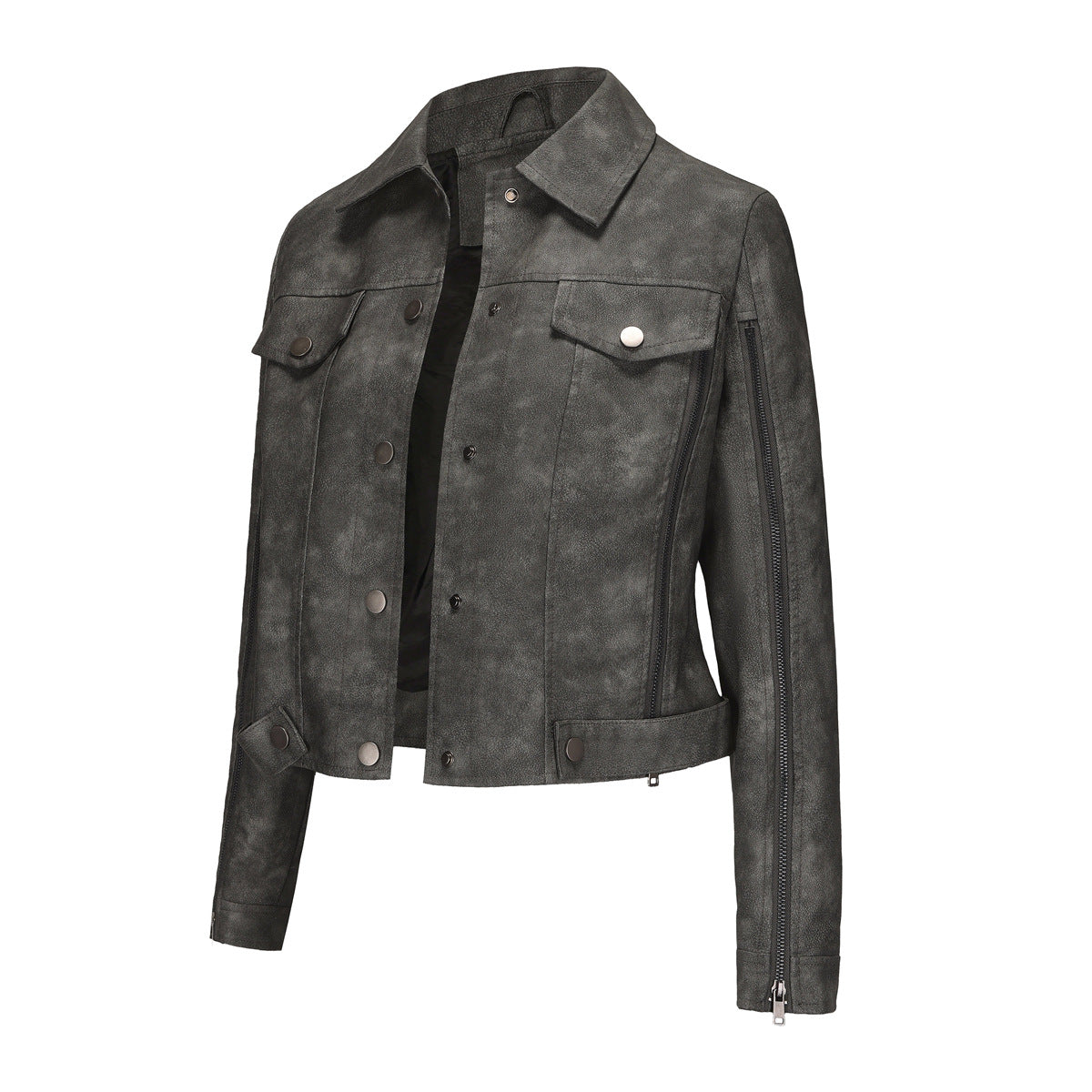 Women's Fashion More Than Zipper Decorations Motorcycle Long-sleeved Popular Jackets