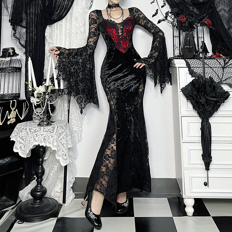 Vampire Chain Long-sleeved Dress Gothic Style Lace Dresses