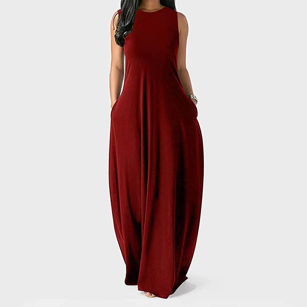 Summer Solid Color Round Neck Casual Dress