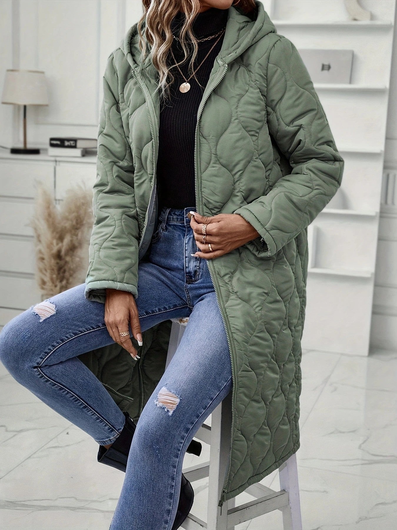 Women's Slouchy Long Hooded Casual Wadded Coats