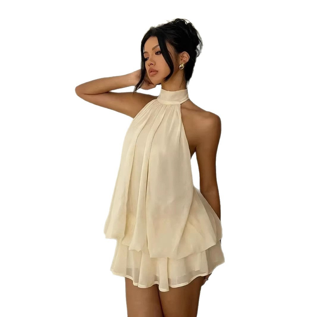 Women's Holiday Sexy Backless Halter Puff Dress