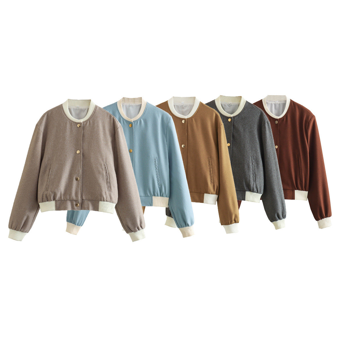 Women's Stand Collar Double Pocket Contrast Color Jackets