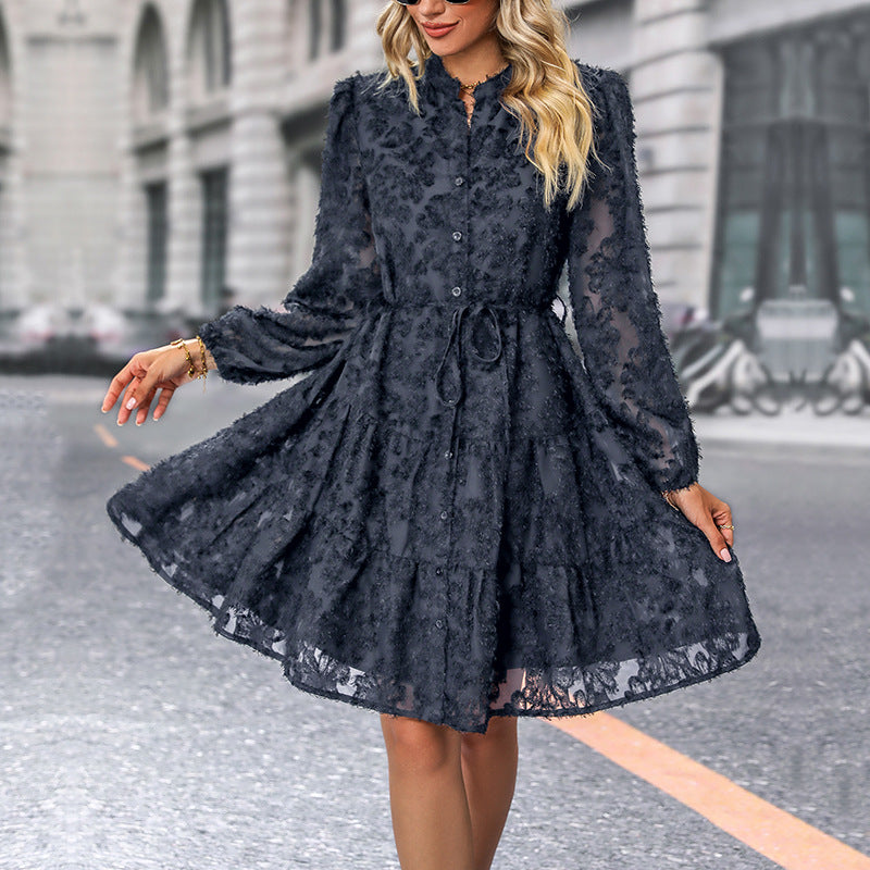 Versatile Popular Pretty Long-sleeved Jacquard Dress Dresses