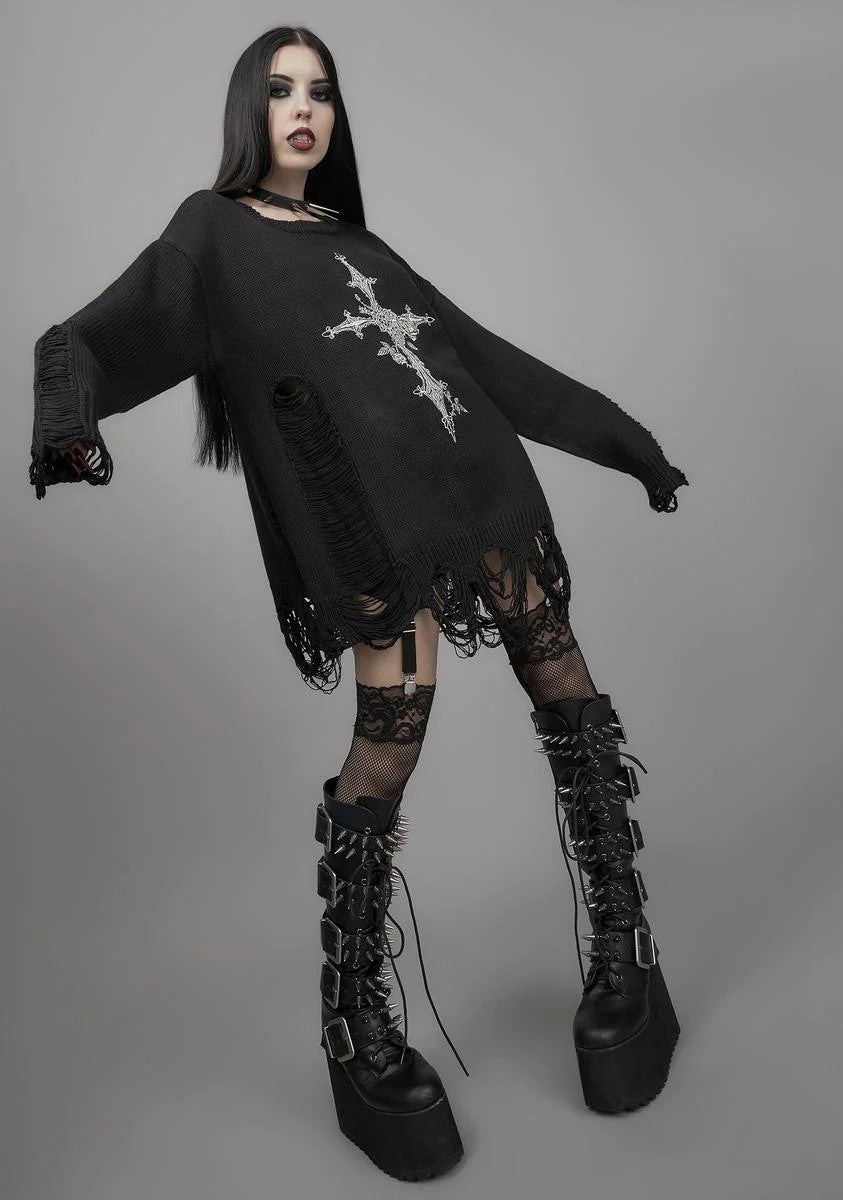 Women's Special Temperament Long Sleeve Knitted Cross Clothing