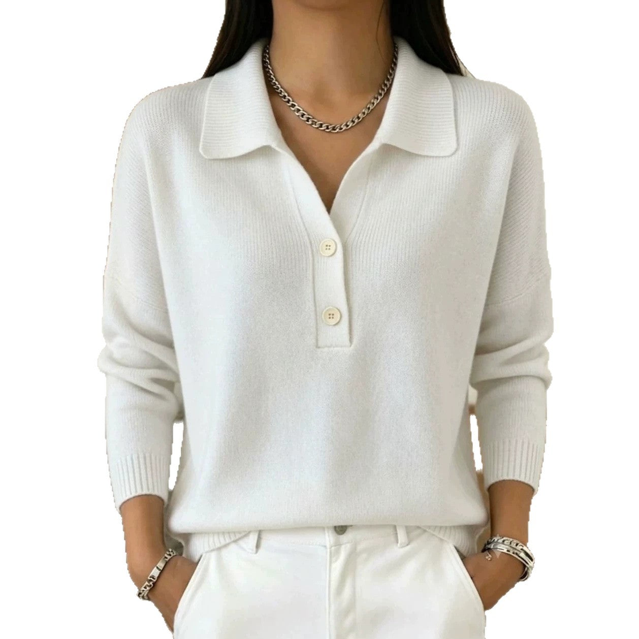 Women's Lapel Half Button Loose Casual Sweaters