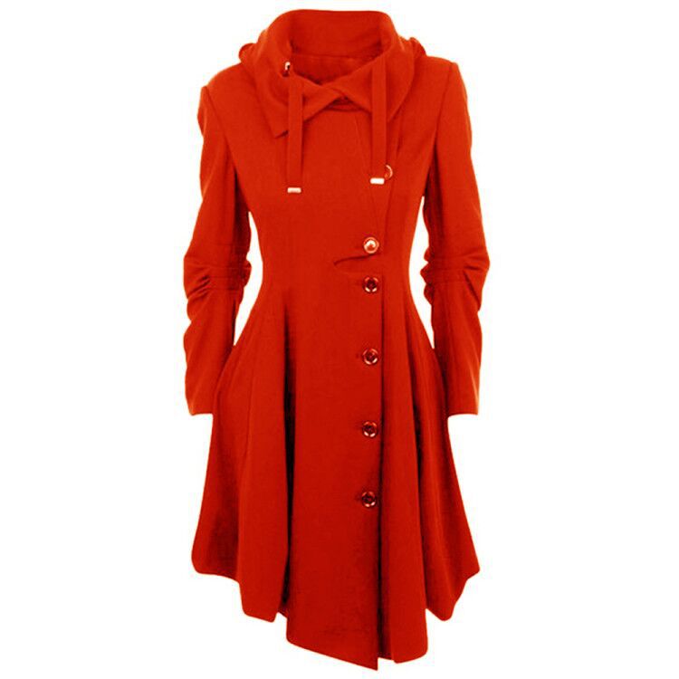 Women's Hooded Slim Fit Overcoat Double Breasted Coats