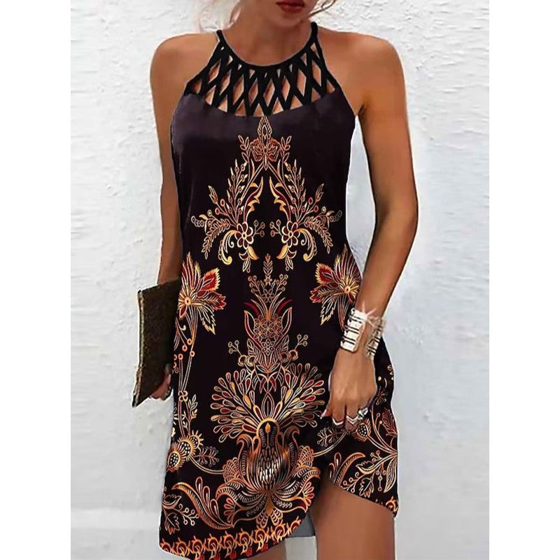 Women's Style Positioning Printed Mesh Sleeveless Casual Dresses