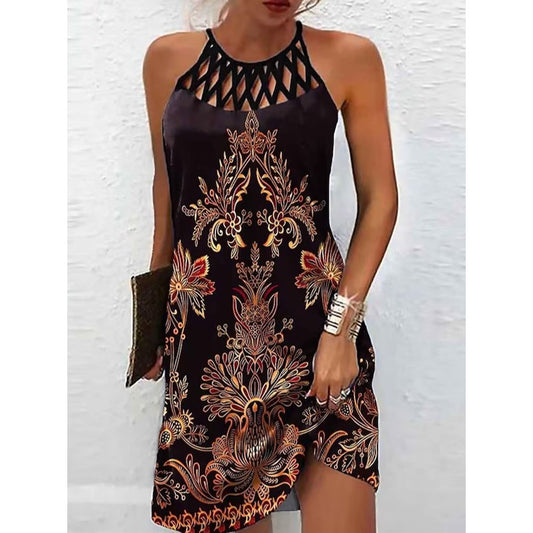 Women's Style Positioning Printed Mesh Sleeveless Casual Dresses