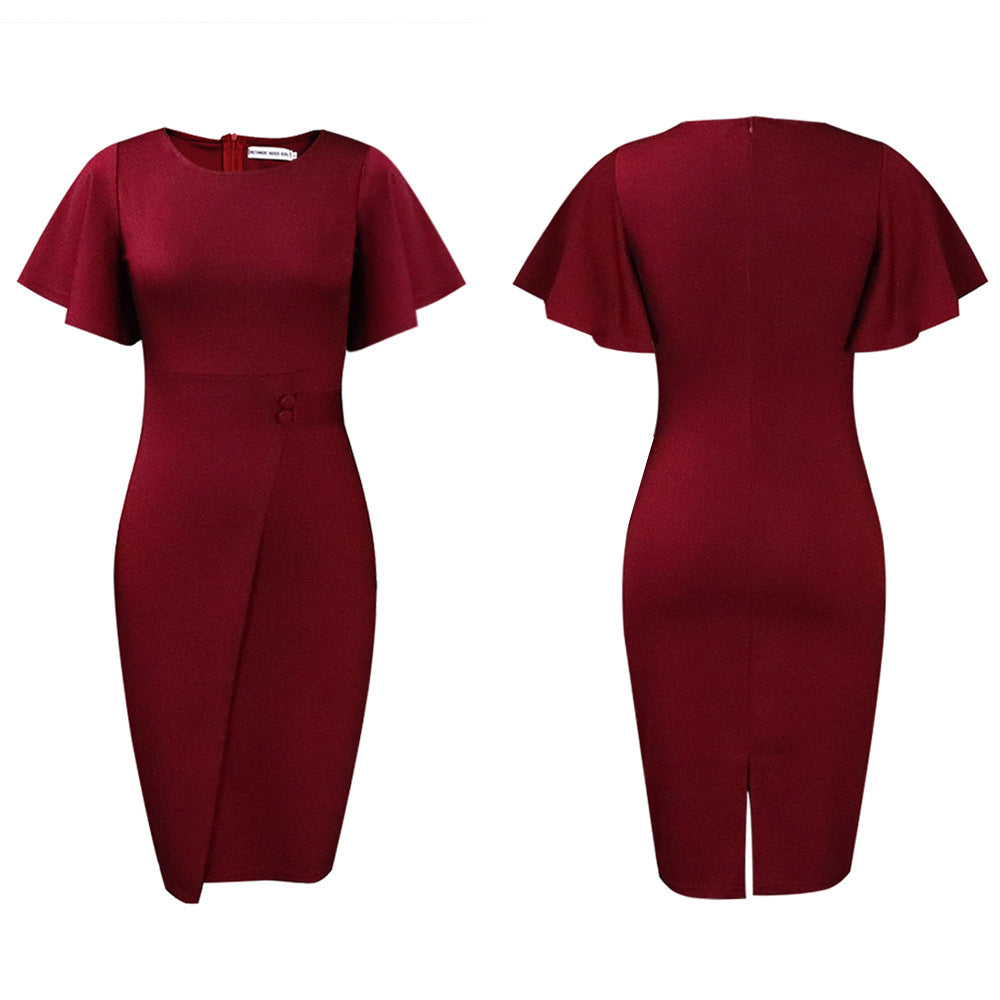 Women's Summer Ruffle Sleeve Fashionable With Sheath Dress