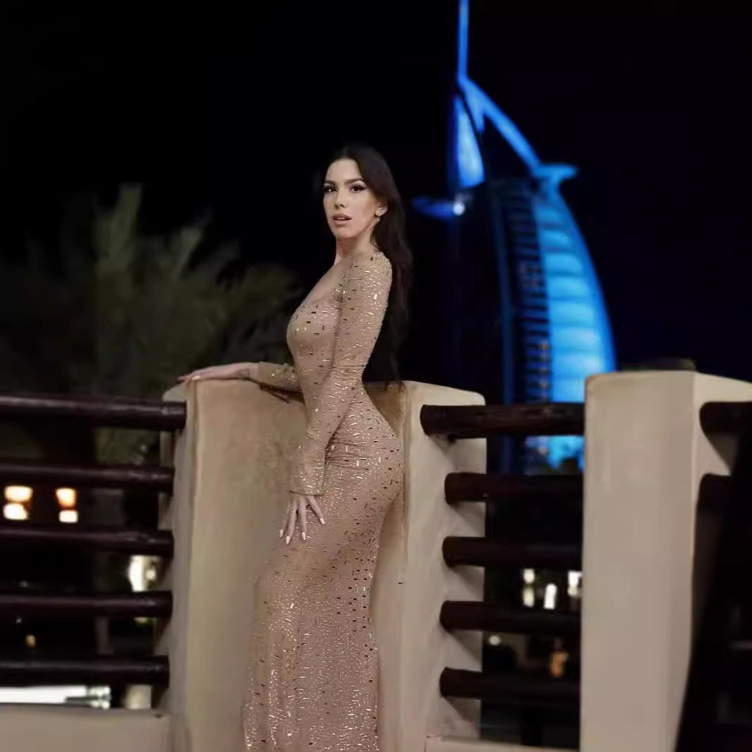 Nude Sexy Slim Long Sleeve Dress Dresses