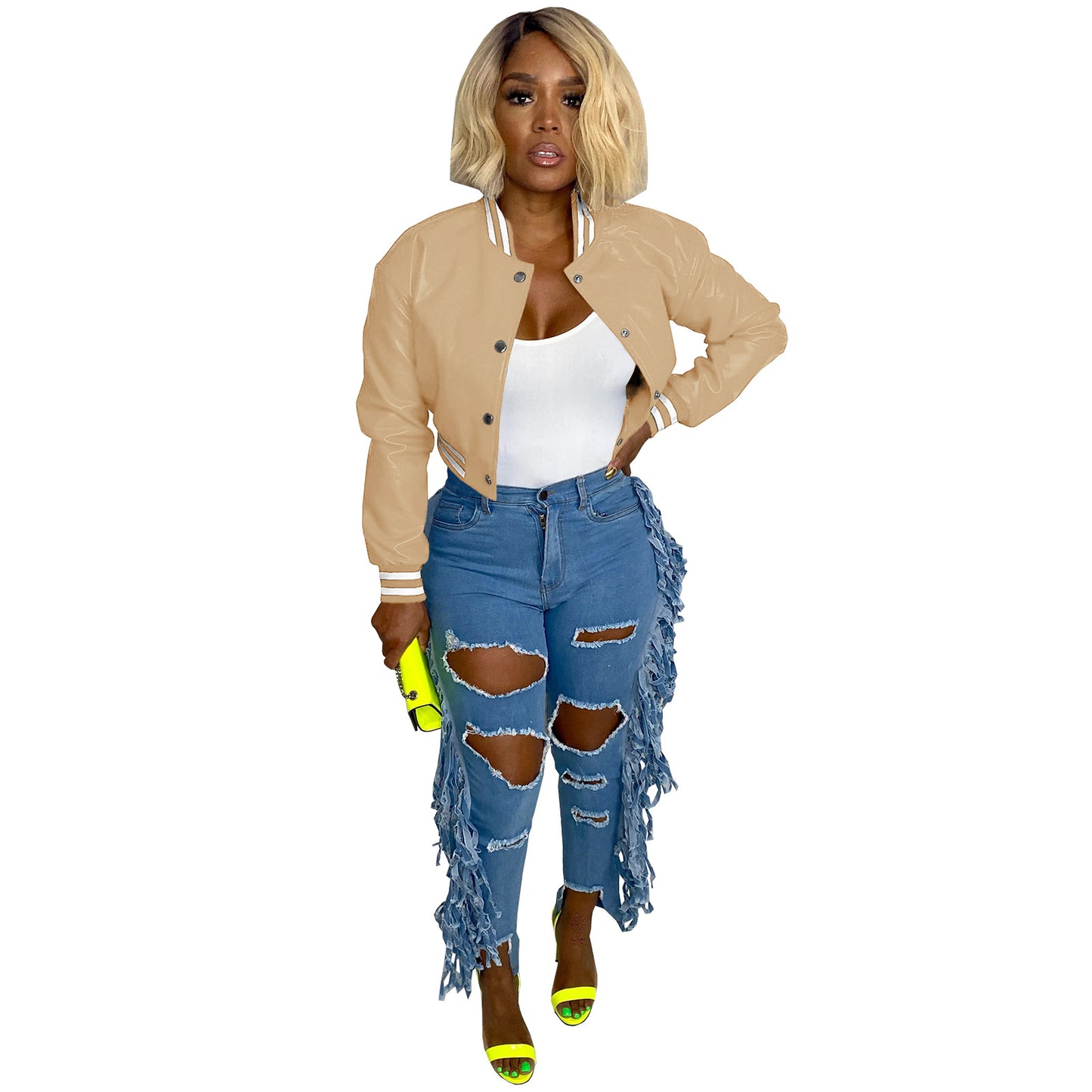 Women's Fashion Wear Thread Stretch Leather Casual Jackets