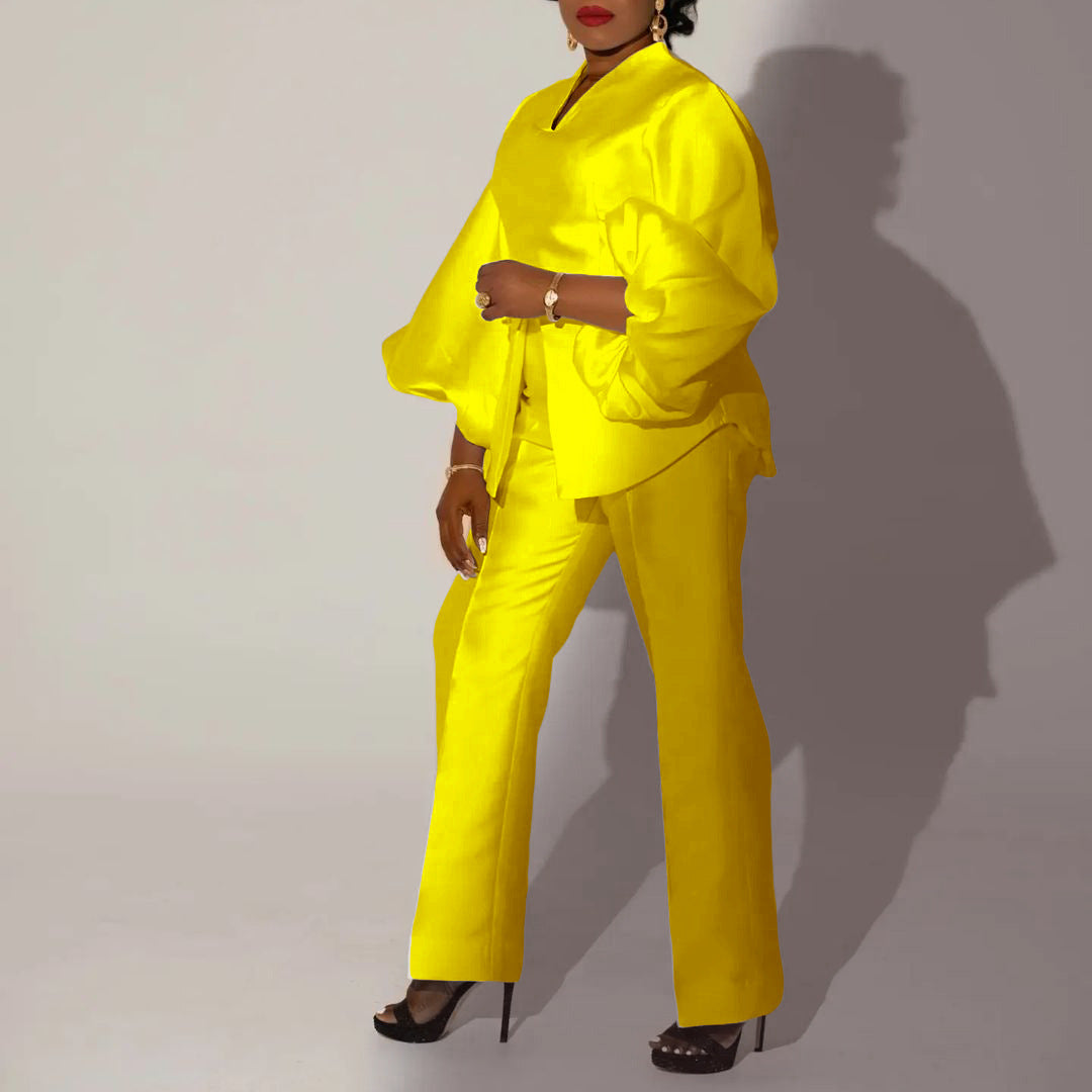 Temperament Ol Elegant Solid Color African Fashion Casual Suit