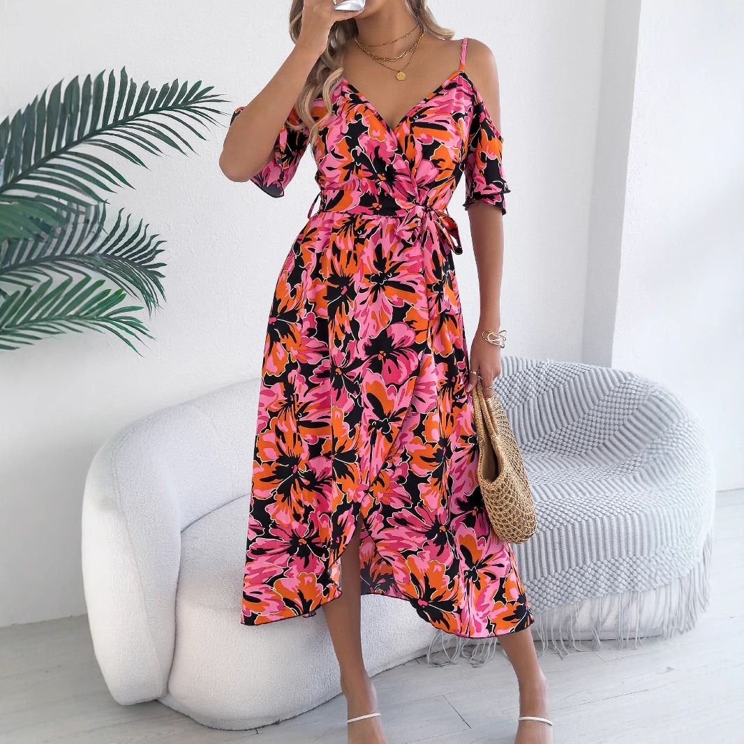 Fashion Women's Cross Flower Strap Holiday Dress