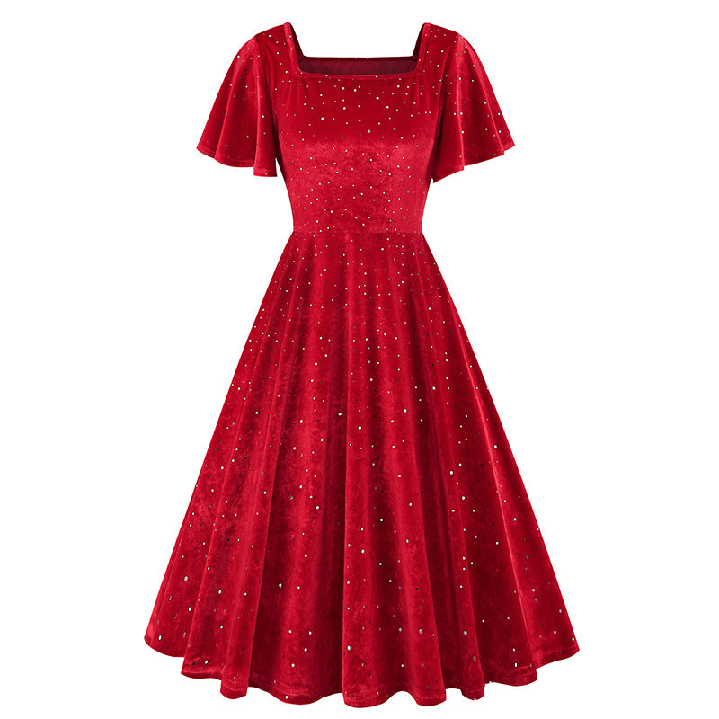 Floating Sleeve Bronzing Veet Retro Dress Dresses