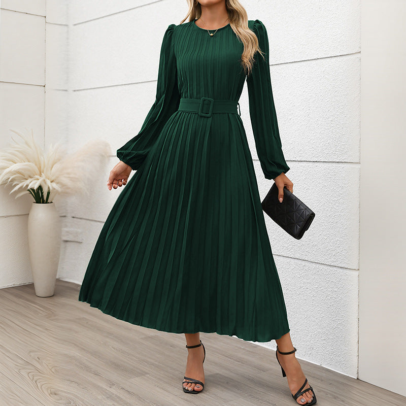 Workplace Elegant Retro Long Sleeve Solid Color Dresses
