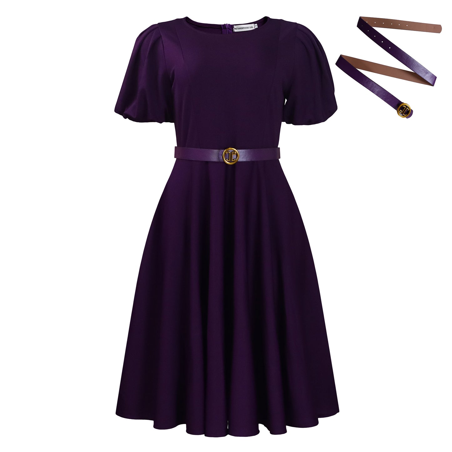 Women's Round Neck Elegant Large Hem Puff Sleeve A- Dress