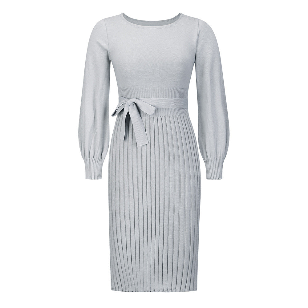 Women's Knitted Dress Pleated Mid-length Bottoming Dresses