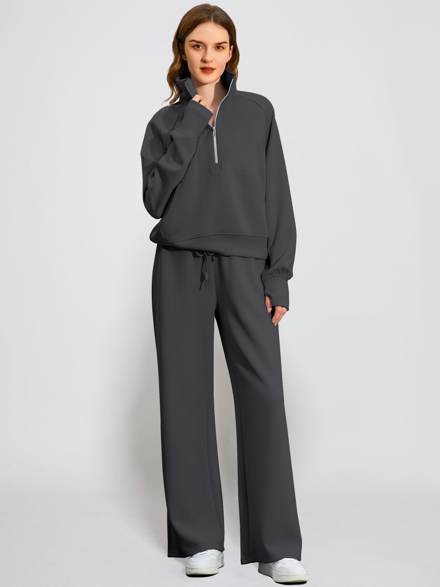 Women's Two-piece Zip Sweatshirt Wide Leg Track Fashion Casual Suit