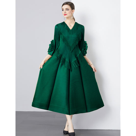 Ruffled Plate Flower Tassel Stitching Geometric Dresses