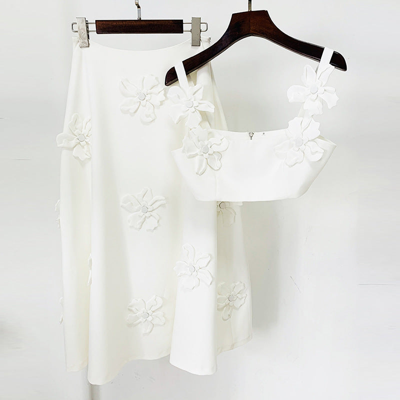 Camisole Three-dimensional Flower Mid-length Dress Set Tops