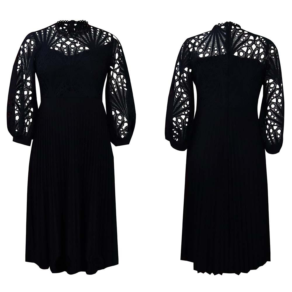 Women's Lace Stitching Pleated Hollow Sexy African Plus Size
