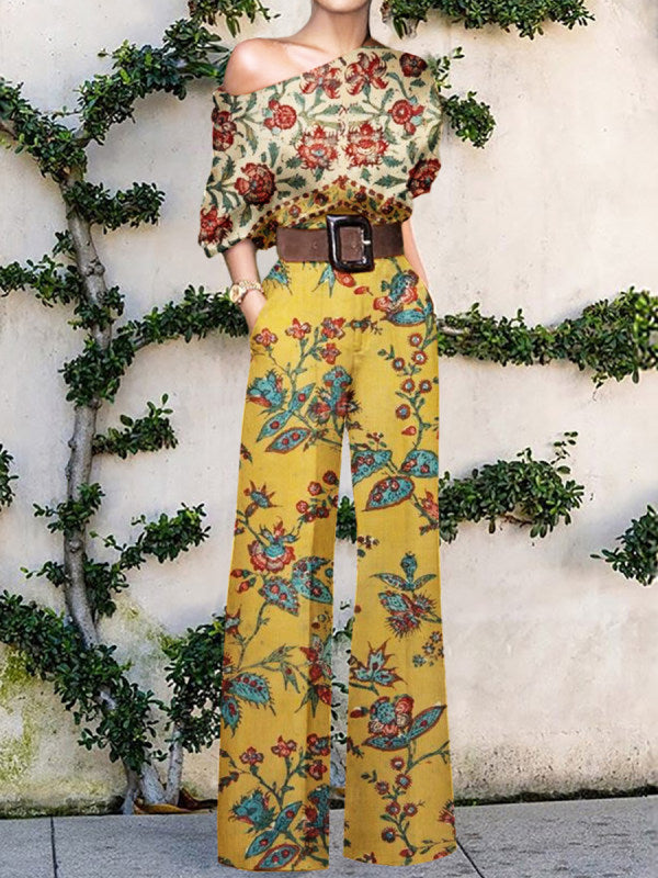 Women's Fashion Printed Holiday Casual High Waist Jumpsuits