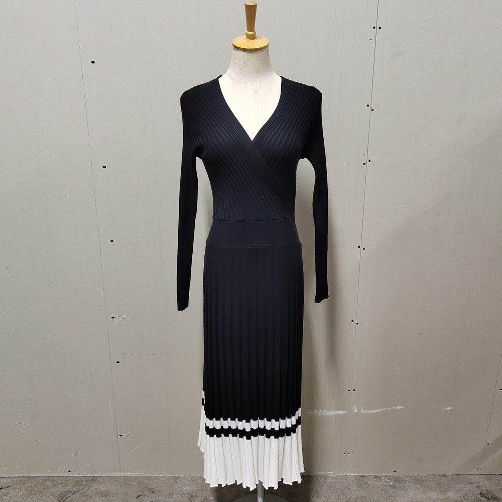 Women's Sexy Cross Knitted Pleated Dress Long Dresses