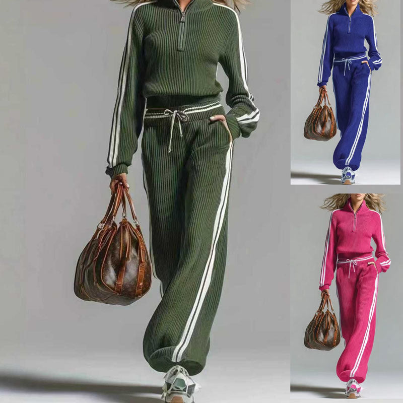 Women's Casual Sportswear Contrast Color Two-piece Knitted Clothing